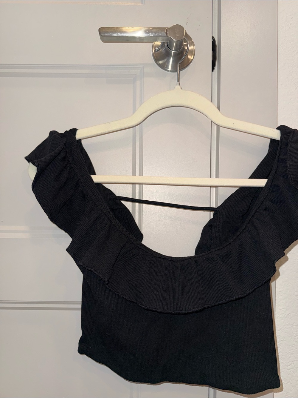REVOLVE Black Ruffle Backless Crop Top
